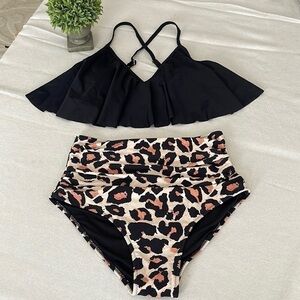 Tournesol Women’s Animal Print Ruched High Waisted Bikini Medium NEW